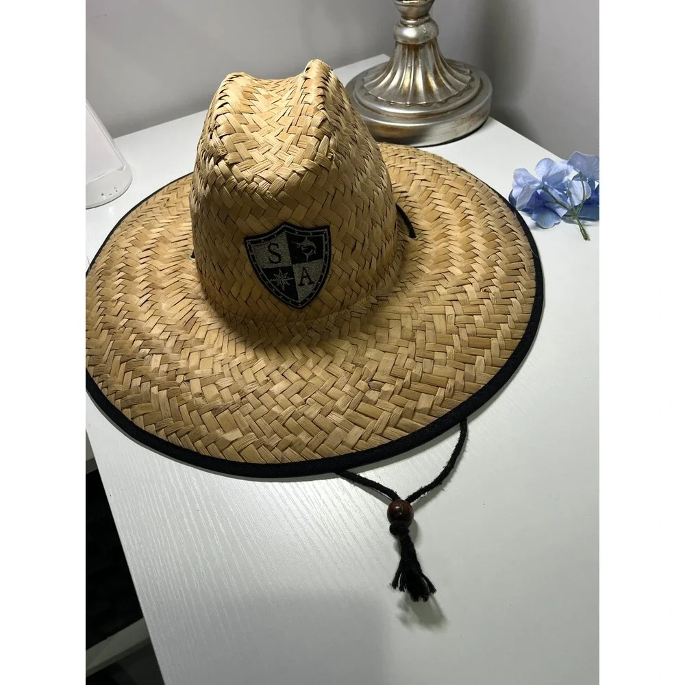 SA Co Straw Sun Hat Mens Wide Brim Lifeguard Fishing American Flag Grey Black
